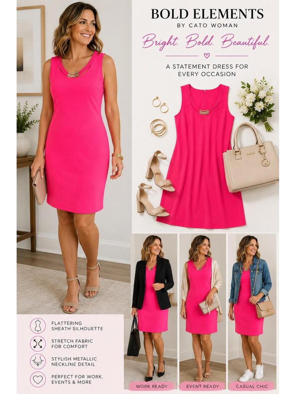BOLD Elements by Cato Woman Sleeveless Sheath Dress XL Bright Pink